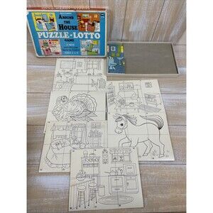Vintage 1966 Ed-U-Cards Around The House Puzzle Lotto Game (Ages 2 - 6) *read